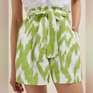 Anthropologie Linen Blend Paper Bag Attached Self Tie Belt  Shorts Size Medium